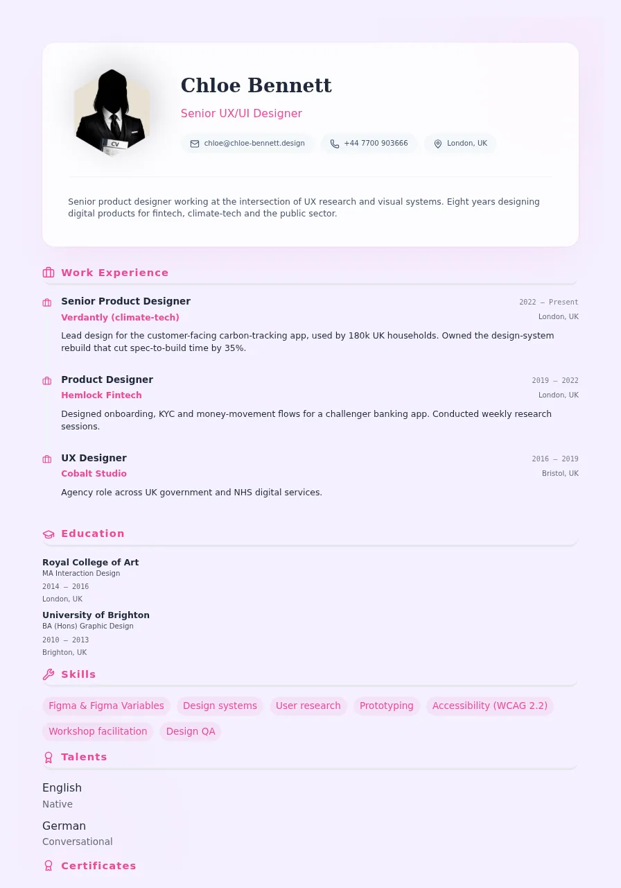 Aurora CV template preview