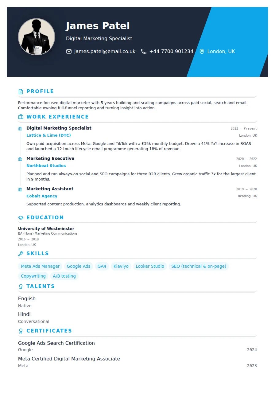 Modern CV template preview